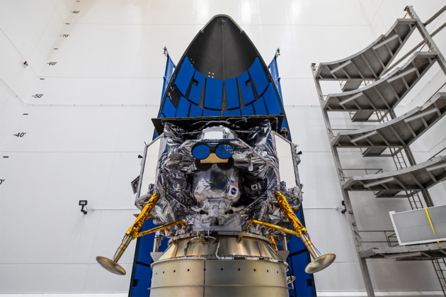 Astrobotic’s Peregrine lander is prepared for placement within its launch vehicle’s fairing. (Astrobotic Photo)