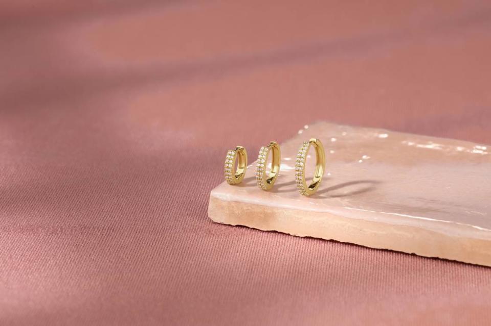 These diamond huggie earrings are among the pieces offered by Gorjana. The Laguna Beach-based company is opening a new store at the Westfield Galleria in Roseville on Wednesday, March 27, 2024. Gorjana