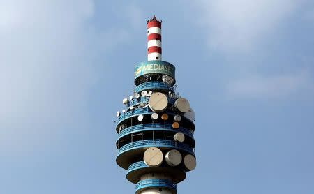 The Mediaset tower is seen in Cologno Monzese neighbourhood Milan, Italy, in this April 7, 2016 file photo. REUTERS/Stefano Rellandini/File Photo