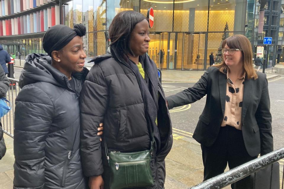 Tracey-Ann Henry, the aunt of Samantha Drummonds, sister of Tanysha Ofori-Akuffo, 45, and daughter of Dolet Hill, speaks to the media outside the Old Bailey, central London, where Joshua Jacques, 29, was found guilty of murder (PA Wire)