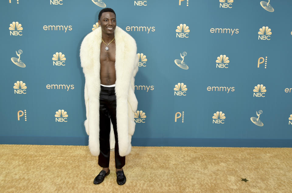Jerrod Carmichael arrives at the 74th Primetime Emmy Awards on Monday, Sept. 12, 2022, at the Microsoft Theater in Los Angeles. (Photo by Richard Shotwell/Invision/AP)