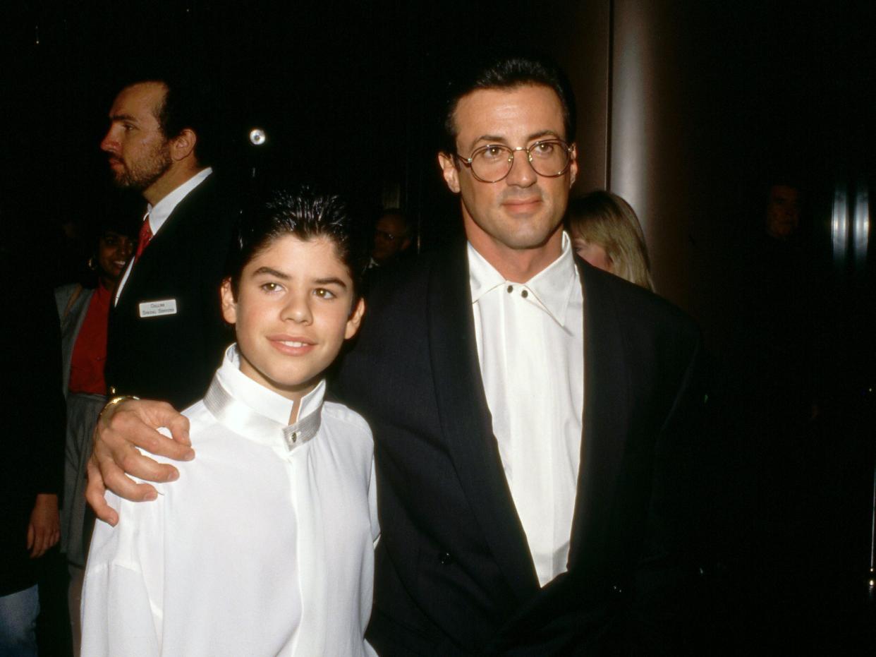 Sylvester Stallone and son Sage at the "Rocky V" Premiere on November 13, 1990.