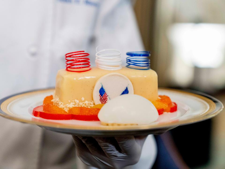 For dessert, the White House state dinner will feature an orange chiffon cake decorated with the American and French flags..