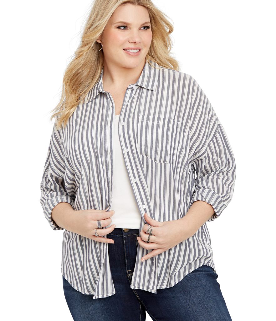 Maurices Stripe Drop Shoulder Button Front Top. (Photo: Walmart)