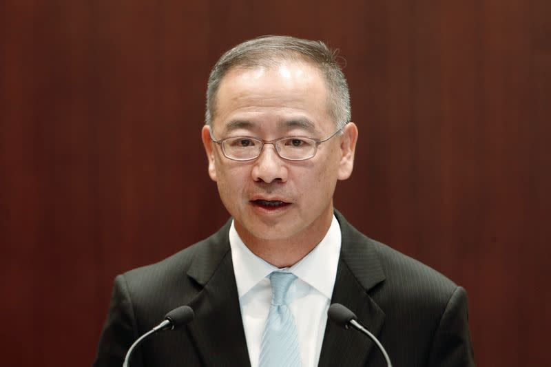 Eddie Yue, deputy chief executive officer and incoming chief executive officer of Hong Kong Monetary Authority (HKMA), speaks during a news conference in Hong Kong