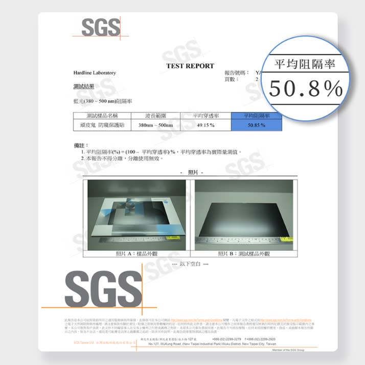 通過SGS測試，50.8%高抗藍光，且穿透率相當好，深受上班族、商務人士、以及長青銀髮長者的喜愛。(圖/頑皮鬼NAUGHTY GHOST提供)