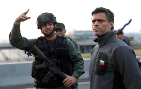 Venezuelan opposition leader Leopoldo Lopez is seen outside Generalisimo Francisco de Miranda Airbase "La Carlota", in Caracas, Venezuela April 30, 2019. REUTERS/Carlos Garcia Rawlins