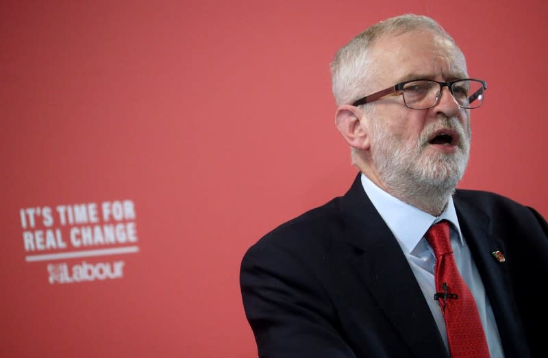 Britain's opposition Labour Party leader Jeremy Corbyn speaks about Brexit during a general election campaign meeting in Harlow