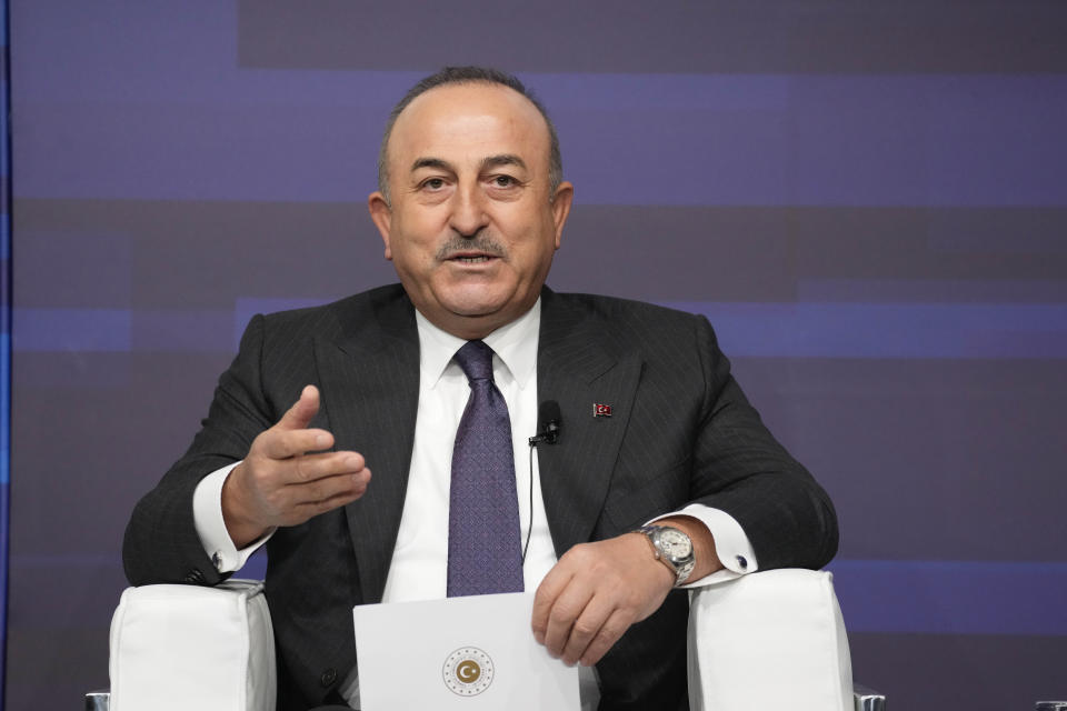 Turkish Foreign Minister Mevlut Cavusoglu attends the Med 2022 Dialogues forum, in Rome, Friday, Dec. 2, 2022. (AP Photo/Andrew Medichini)