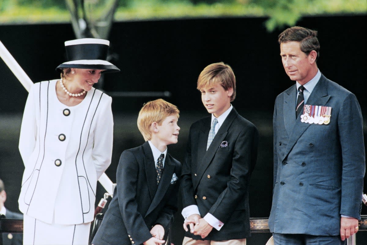 Princess Diana with Princes William and Harry, and King Charles (AFP via Getty Images)
