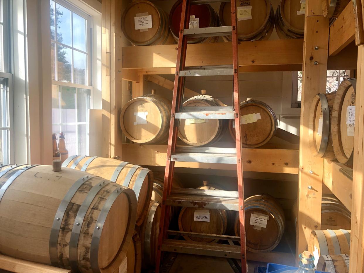 Some of Beaver Pond's spirits sit in barrels to age, including brandies and whiskeys.