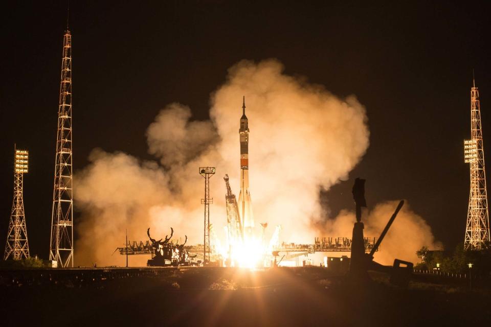 The Soyuz MS-13 rocket launch coincided with the anniversary of the Apollo 11 moon landing (AFP/Getty Images)