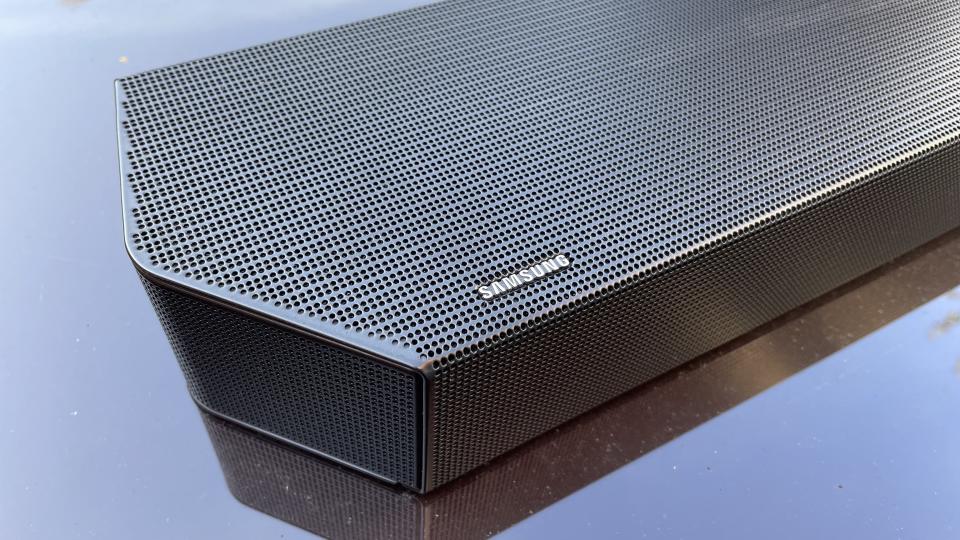 Samsung HW-Q800C logo and grille close up