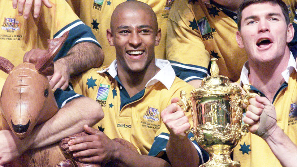 George Gregan, pictured here after Australia's triumph at the 1999 Rugby World Cup.