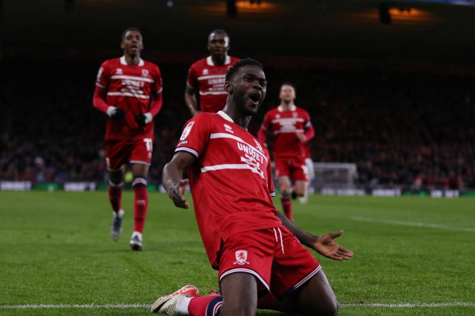 Emmanuel Latte Lath celebrates after scoring against Leeds <i>(Image: Tom Banks)</i>