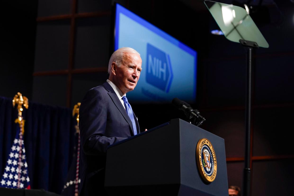 President Joe Biden speaks about the COVID-19 variant named omicron during a visit to the National Institutes of Health, Thursday, Dec. 2, 2021 in Bethesda, Md. 