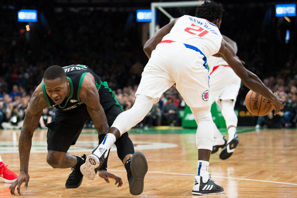 The Celtics were outscored by 31 points after Kyrie Irving left the game in the second quarter with a right knee sprain. (Photo by Kathryn Riley/Getty Images)