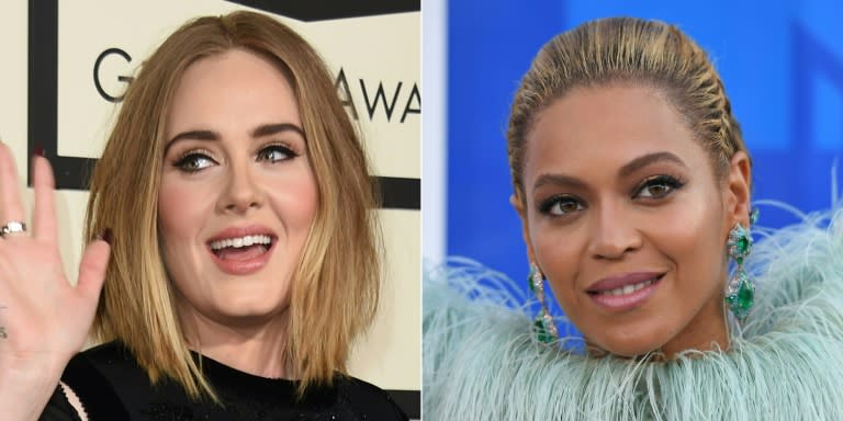 Adele (L) and Beyonce face off for the top honor at the Grammys