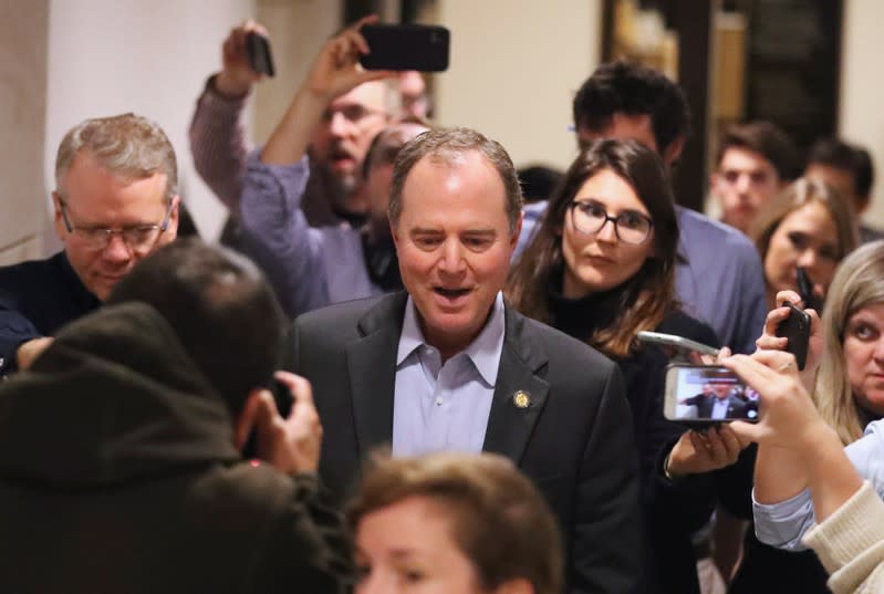 House Intelligence Committee Chairman Rep. Adam Schiff (D-CA) speaks to members of the press as he leaves after the impeachment inquiry against U.S. President Donald Trump, in Washington D.C.