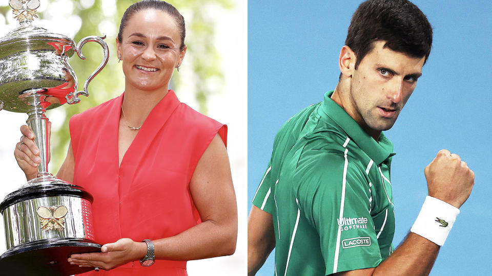 Ash Barty and Novak Djokovic, pictured here at the Australian Open.