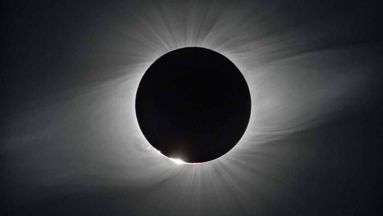  A total solar eclipse as seen over ESO’s La Silla Observatory in Chile on 2 July 2019. (Image credit: ESO/P. Horálek) . 