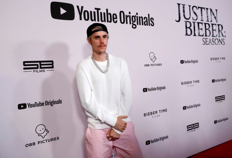 Singer Bieber poses at the premiere for the documentary television series "Justin Bieber: Seasons" in Los Angeles