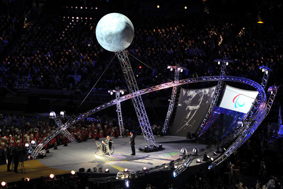 LONDON, ENGLAND - AUGUST 29: Sir Philip Craven MBE speaks during the Opening Ceremony of the London 2012 Paralympics at the Olympic Stadium on August 29, 2012 in London, England. (Photo by Dennis Grombkowski/Getty Images)