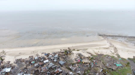 Drone footage shows destruction after Cyclone Idai in the settlement of Praia Nova, which sits on the edge of Beira, Mozambique, March 18, 2019 in this still image taken from a social media video on March 19, 2019. International Federation Of Red Cross And Red Crescent Societies via REUTERS