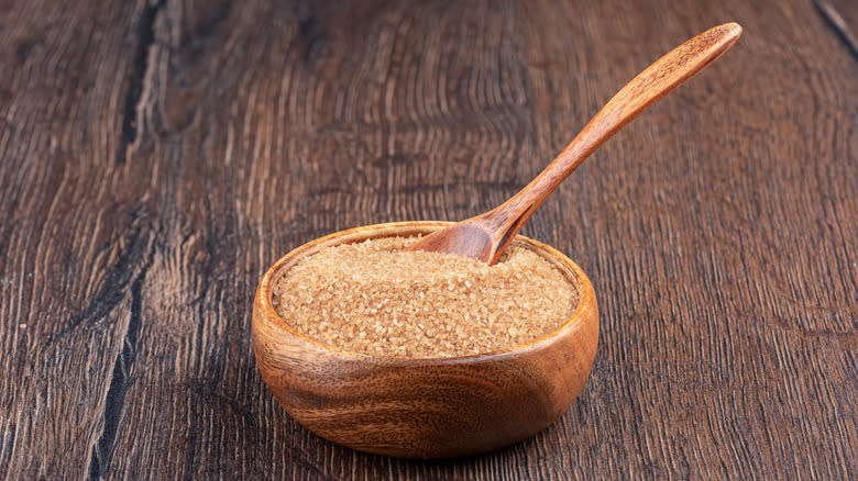 Brown sugar in wood bowl