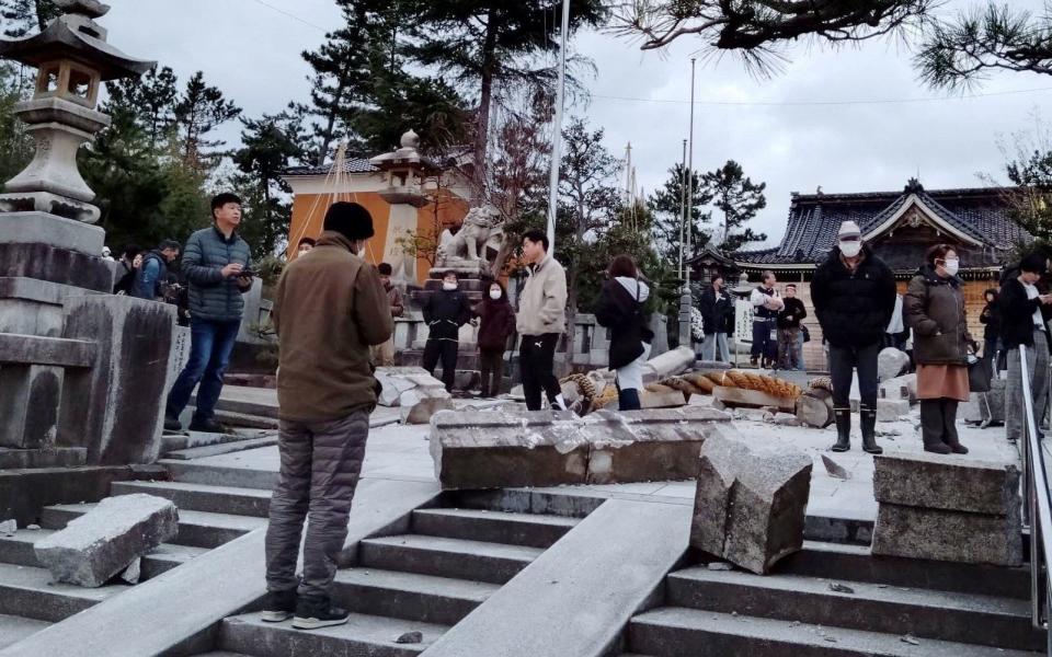 A historic gate gate collapsed at Onohiyoshi Shrine in Kanazawa