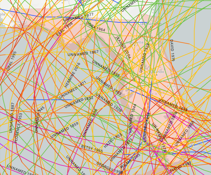 Hurricanes that have hit Florida from 1842 to 2022.