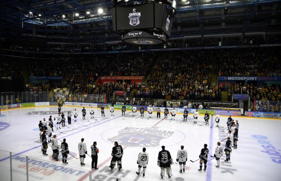 The memorial game was held three weeks after Adam Johnson, 29, suffered a fatal cut to his neck during a game against Sheffield Steelers (AP)