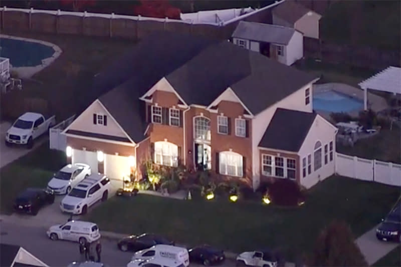 An aerial view of the home where police report the discovery of five bodies, in La Plata, Md., on Friday. (WRC)