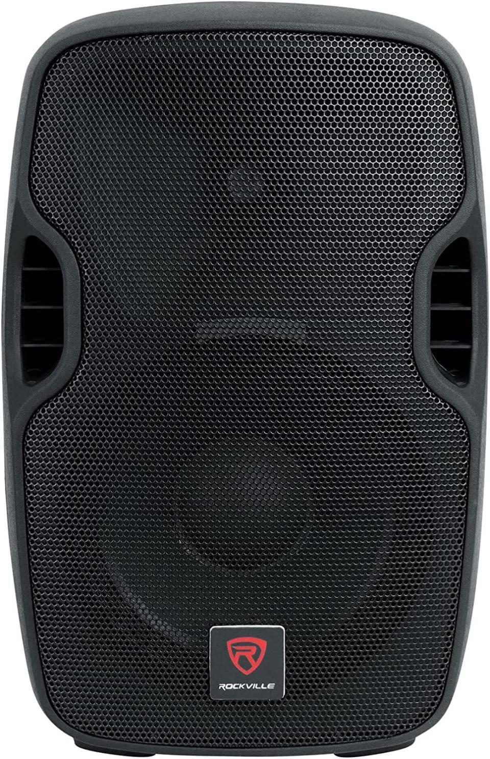 Rockville BPA10 10" Professional Powered Active 400w DJ PA Speaker w Bluetooth against white background.