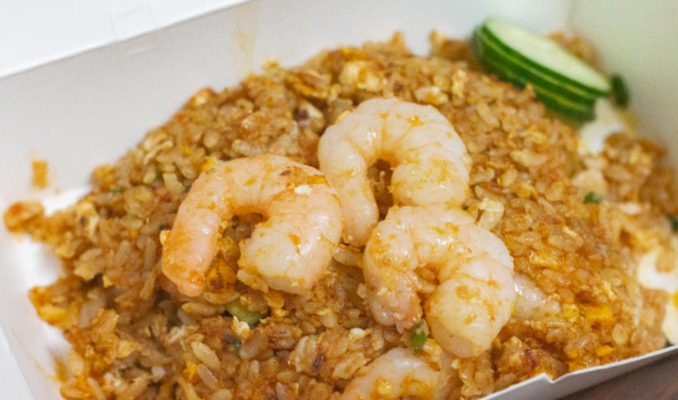 fire rice - prawns on sambal fried rice