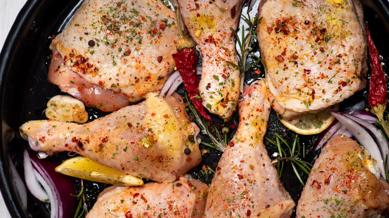 marinated chicken in pan