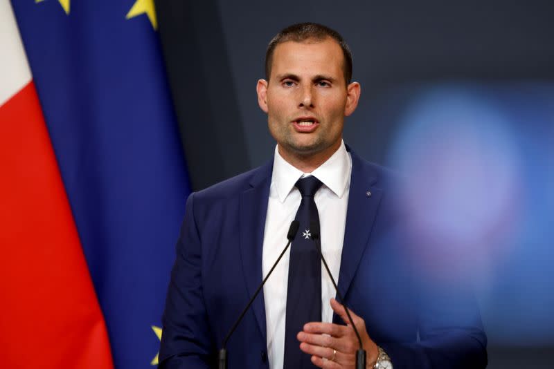 PM Abela and Finance Minister Caruana hold a news conference, in Valletta