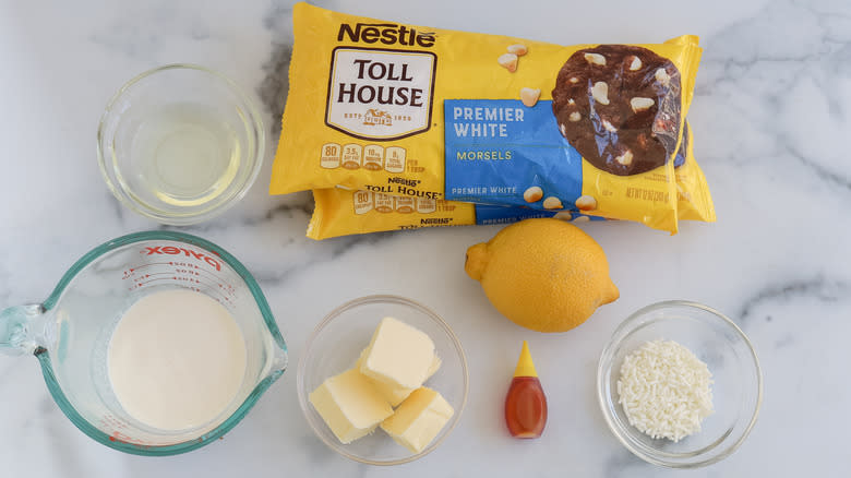 white chocolate lemon truffle ingredients on counter