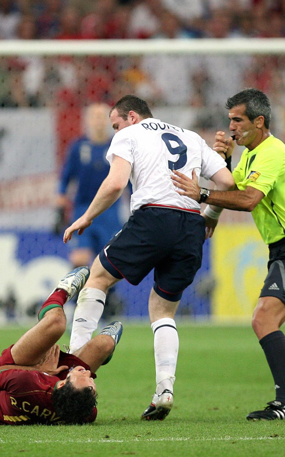 Wayne Rooney also saw red for his foul on  Portuguese defender Ricardo Carvalho at the 2006 men's World Cup