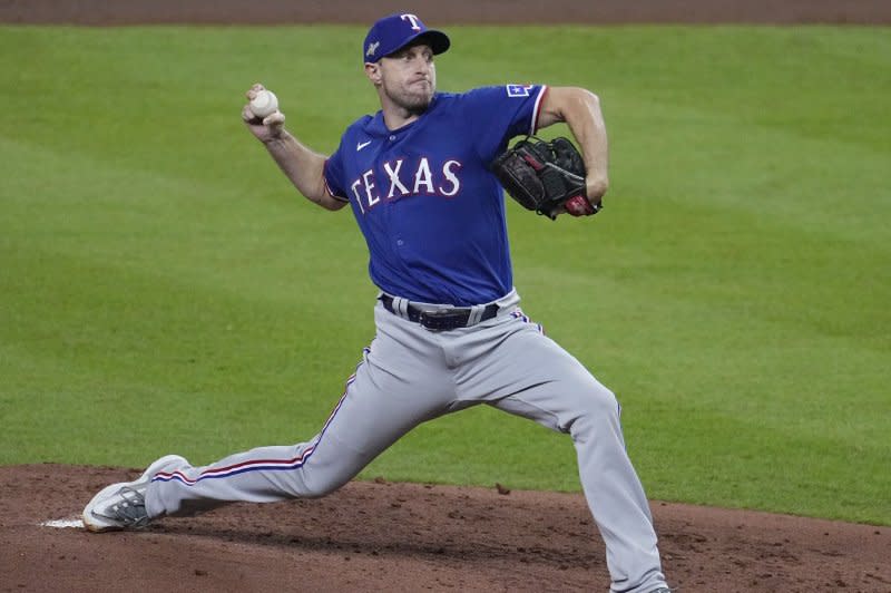 Pitcher Max Scherzer is among the players with World Series experience on the Texas Rangers roster. File Photo by Kevin M. Cox/UPI