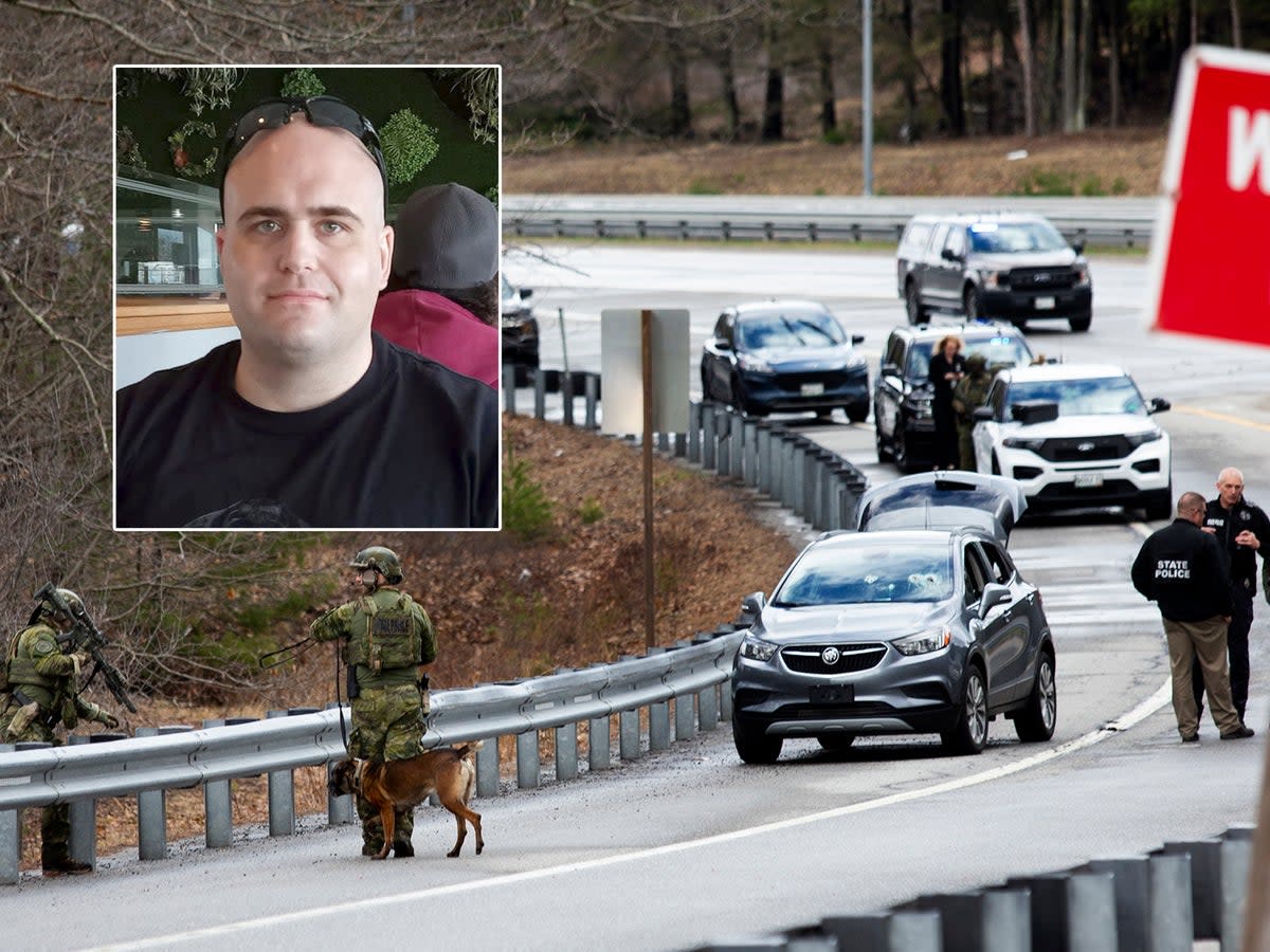 Joseph Eaton (inset) and the highway where he allegedly embarked on shooting  (AP/Supplied)