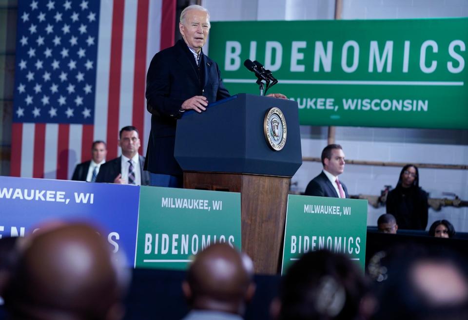 President Joe Biden speaks about his economic agenda at the Wisconsin Black Chamber of Commerce, Wednesday, Dec. 20, 2023, in Milwaukee.