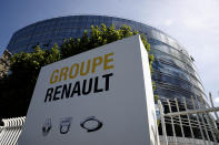 The headquarters of French carmaker Renault is pictured in Boulogne-Billancourt, outside Paris, Monday, May 25, 2020. French President Emmanuel Macron is set to unveil sweeping new measures to rescue France's car industry, hammered by virus lockdown and the resulting recession. The issue is politically sensitive, since France is proud of its auto industry, which employs 400,000 people and is an important part of the country's remaining manufacturing sector. (AP Photo/Christophe Ena)