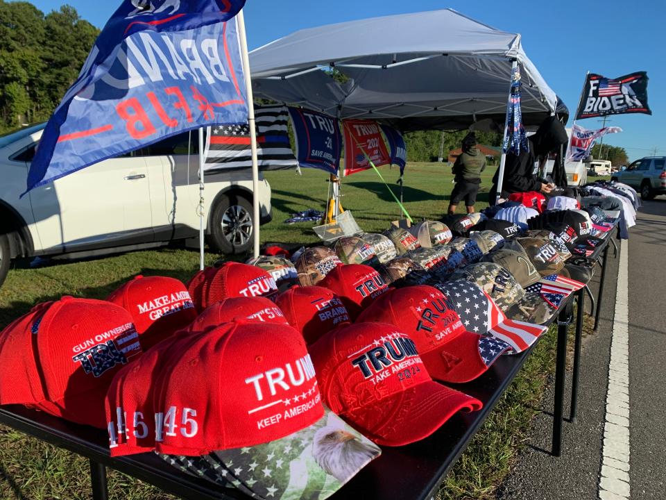 Vendors begin to set up near Wilmington International Airport as Donald Trump is scheduled to campaign for U.S. Senate candidate Ted Budd on Friday night.