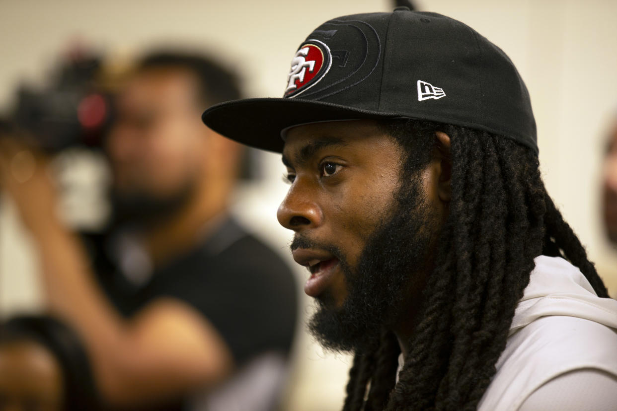 San Francisco 49ers defensive back Richard Sherman is the co-founder of a new daily fantasy app. (AP)