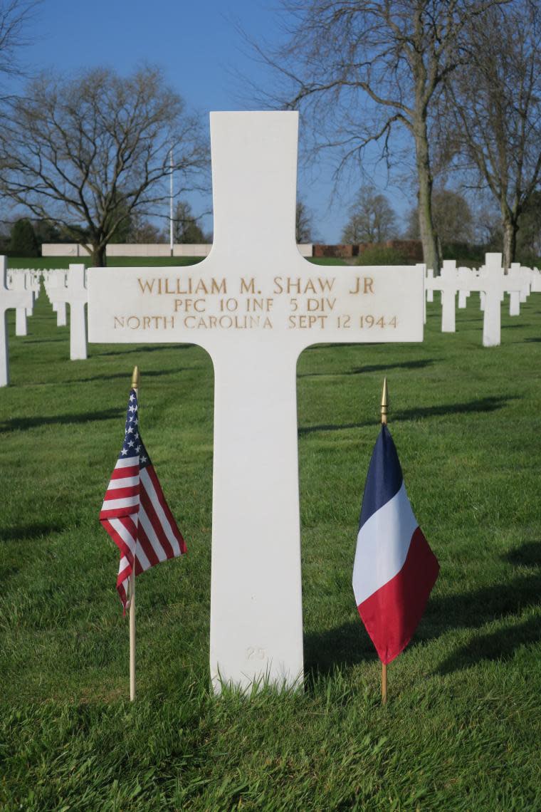 William M. Shaw Jr.'s tombstone at Lorraine American Cemetery in Saint-Avold, France.