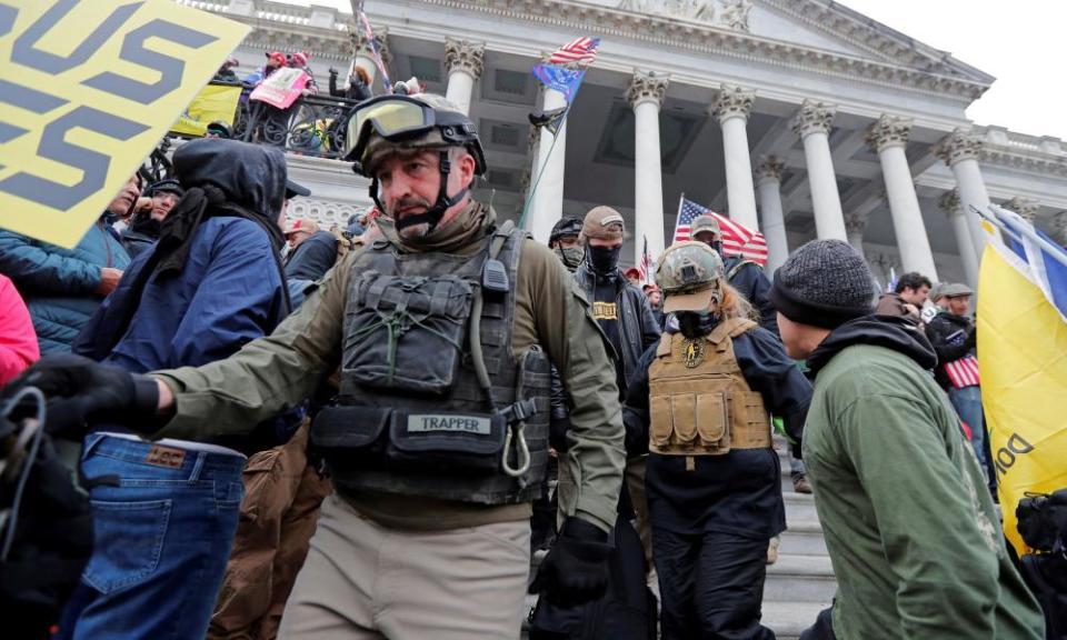 Members of the Oath Keepers seen among Trump supporters at the US Capitol.