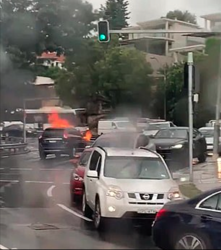 Jessica Rowe's car in flames in Sydney