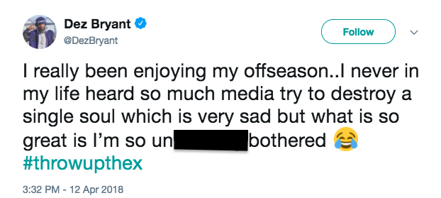 Dez Bryant believes the media has been out to get him this offseason. (Screenshot via @DezBryant on Twitter)