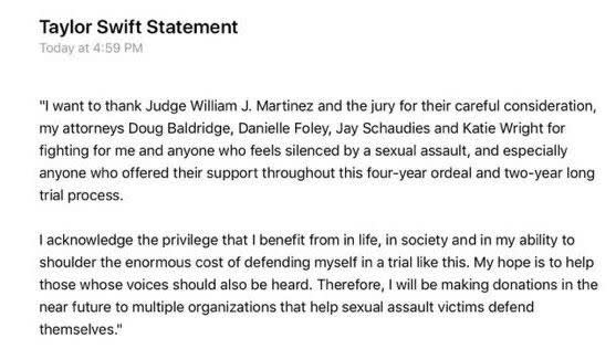 Taylor issued this statement following the verdict.